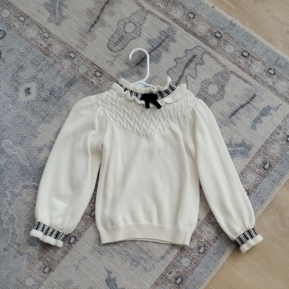 Janie and Jack Toddler Girls Bow Collar Fair Isle Trim Sweater Sz3